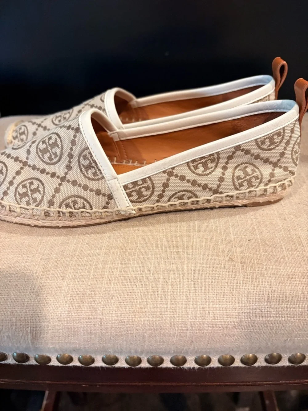 Tory Burch Beige and Brown Logo Espadrille Flats